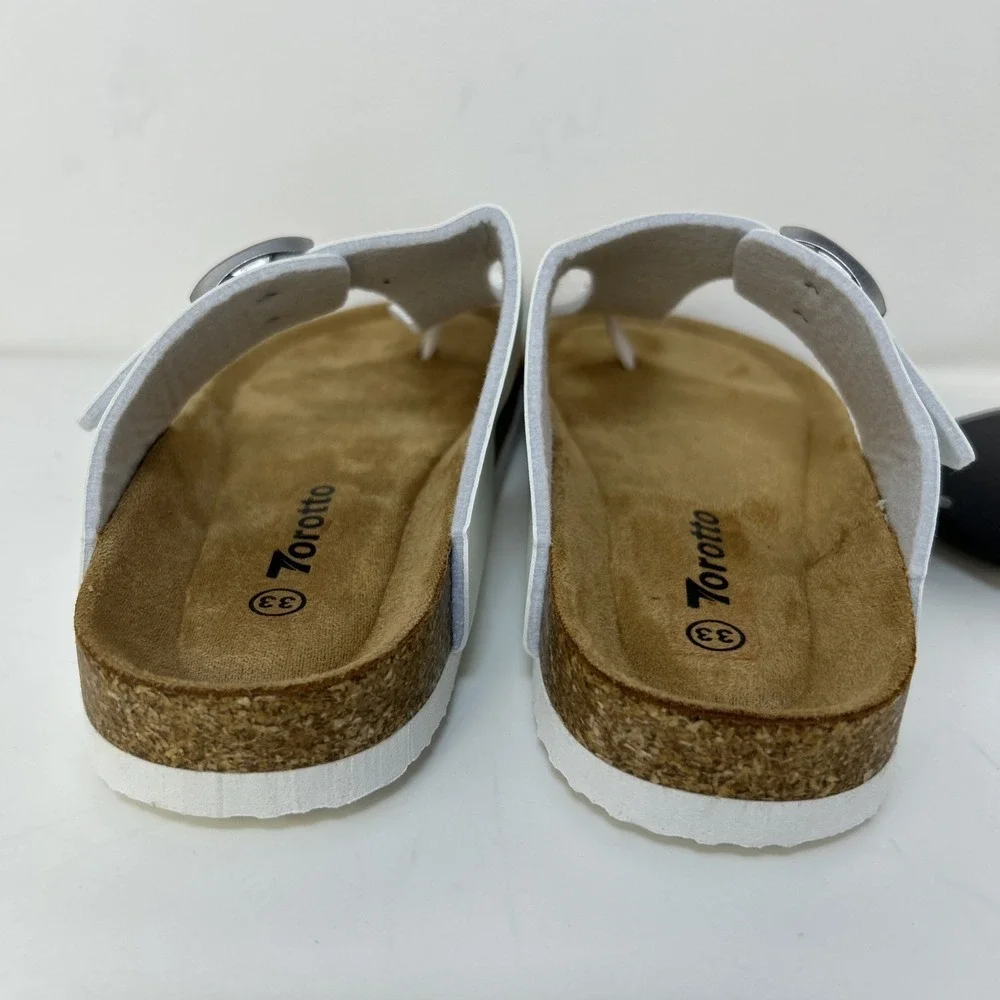 Torotto Kids Cork Footbed‎ Sandals White T-Strap Buckle EU 33 US 2Y NIB